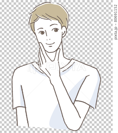 A man who touches the skin and smiles 80691152