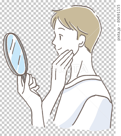 手鏡を見て喜ぶ男性 80691155