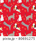 Seamless pattern with cat breeds. Red bg 80691275
