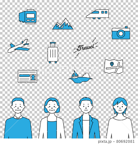 旅行插圖/人物和圖標集（白色背景/矢量/剪紙） 80692081