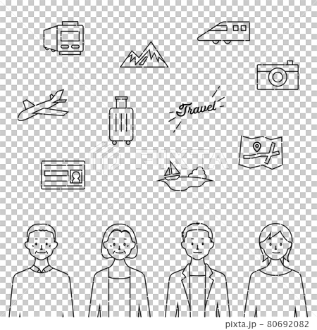 旅行插圖/人物和圖標集（白色背景/線條畫/矢量/剪紙） 80692082