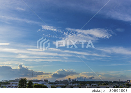 青い空　ブルー　雲　快晴　青空と白い雲　晴れ　空　爽快 80692803