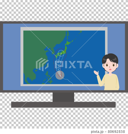 気象情報を伝える女性が映っているテレビのイラスト 気象情報を伝える女性が映っているテレビのイラスト 80692838