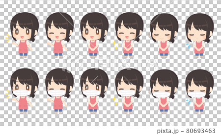 Illustration set of a housewife with a mask Illustration set of a housewife with a mask 80693463