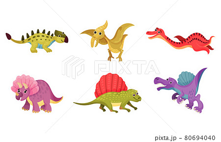 Funny Dinosaurs as Ancient Reptiles Isolated on White Background Vector Set Funny Dinosaurs as Ancient Reptiles Isolated on White Background Vector Set 80694040