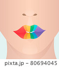 lgbt flag painted on lips close up 80694045