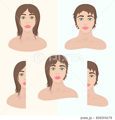 face of androgynous man, male and female portrait - Stock Illustration  [80694079] - PIXTA
