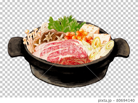 用水彩筆繪製的壽喜燒插圖 80694140