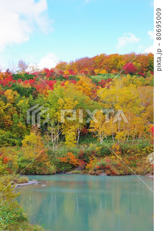 青森県　紅葉時期の地獄沼 80695009