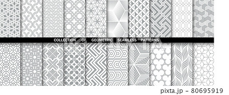 Geometric set of seamless gray and white patterns. Simple vector graphics. Geometric set of seamless gray and white patterns. Simple vector graphics. 80695919