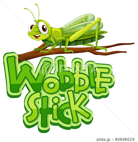 Mantis cartoon character with Wobble Stick font banner isolated 80696029