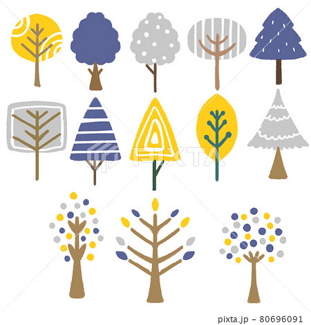 北欧風木のイラストセットのイラスト素材