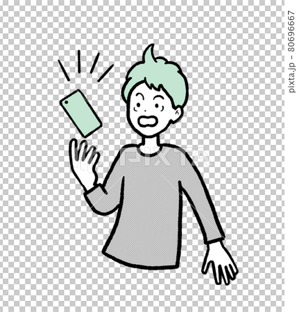 スマホの通知に驚く男性のイラスト 80696667