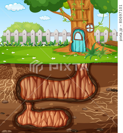 Underground animal hole with ground surface of the garden scene 80697101