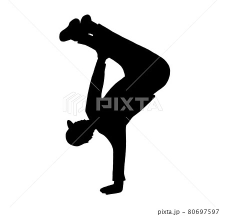 One Handed Inverted Breakdance Silhouette Stock Illustration