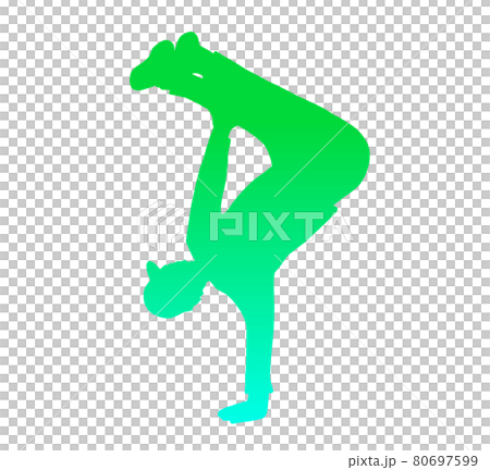 片手倒立のブレイクダンスシルエット(緑) 片手倒立のブレイクダンスシルエット(緑) 80697599