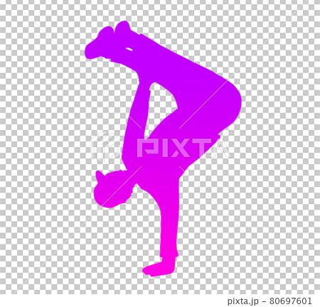 片手倒立のブレイクダンスシルエット(紫) 片手倒立のブレイクダンスシルエット(紫) 80697601