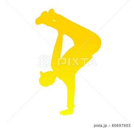 片手倒立のブレイクダンスシルエット 黄色 のイラスト素材