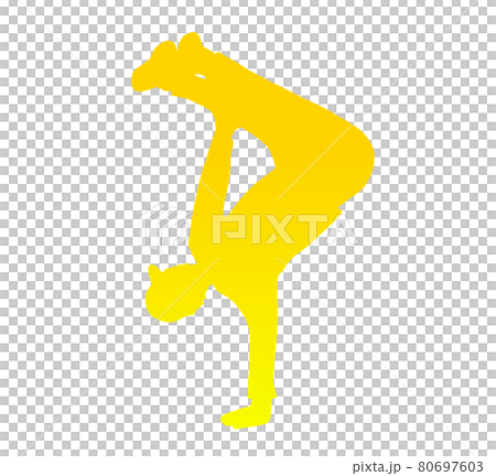 片手倒立のブレイクダンスシルエット(黄色) 片手倒立のブレイクダンスシルエット(黄色) 80697603