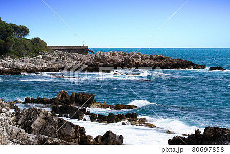 Blue sky and mediterranean sea in "Cap d'Antibes", French riviera 80697858