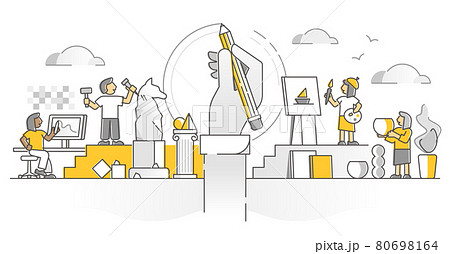 Arts as creative expression in sculpture painting monocolor outline concept 80698164