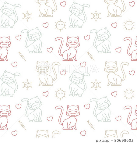 Cat Face Mask Health Vaccine Seamless Pattern Texture Background Wrapping 80698602