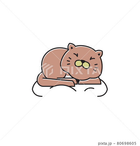 Fat Cat Happy Sit Sleeping On Pillow Flat のイラスト素材