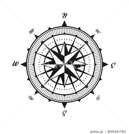 Vintage marine wind rose, nautical chart. Monochrome navigational compass with cardinal directions Vintage marine wind rose, nautical chart. Monochrome navigational compass with cardinal directions 80698780