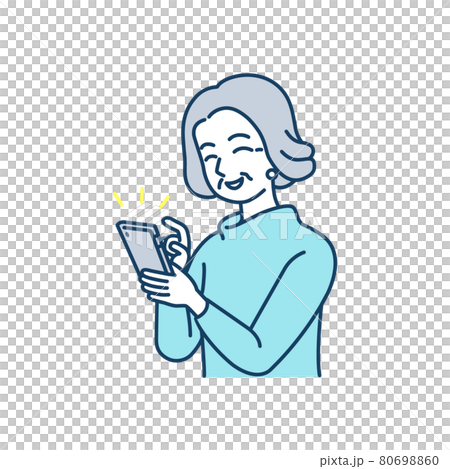 笑顔でスマートフォンを使っている高齢女性 80698860