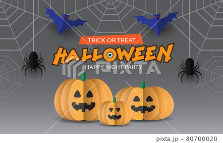Happy Halloween night party pumpkin spider bat papercut style on grey Happy Halloween night party pumpkin spider bat papercut style on grey 80700020