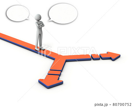 岐路で言い訳する人物。白バック。3Dレンダリング。 80700752