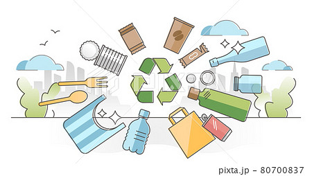 Green packaging as paper, glass or plastic wrapping recycling outline concept Green packaging as paper, glass or plastic wrapping recycling outline concept 80700837