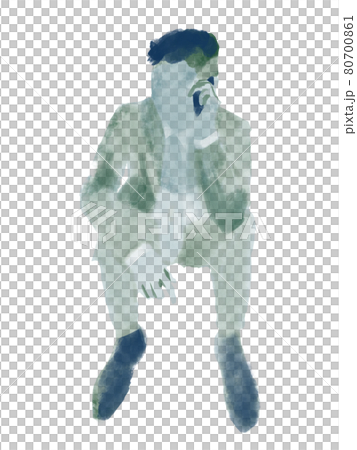 Watercolor businessman illustration silhouette color smartphone smartphone phone call male sit 80700861