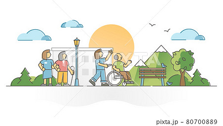 Elderly care home for retirement with medical assistance outline concept Elderly care home for retirement with medical assistance outline concept 80700889