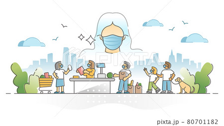 Wearing masks as respirator to protect health from pandemic outline concept Wearing masks as respirator to protect health from pandemic outline concept 80701182