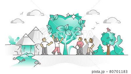 Love nature and sustainable environment protection or care outline concept 80701183