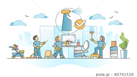 Office cleaning service as janitor workplace sanitize process outline concept 80701526