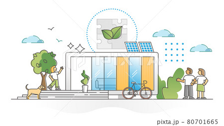 Modular eco home or nature friendly smart prefabricated house outline concept 80701665