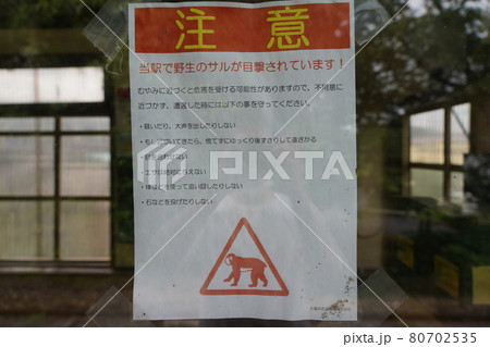 二俣本町駅の野生の猿に対して注意を促す貼り紙 二俣本町駅の野生の猿に対して注意を促す貼り紙 80702535