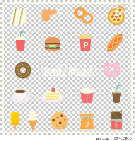 シンプルでかわいいジャンクフードのイラストセット シンプルでかわいいジャンクフードのイラストセット 80702900