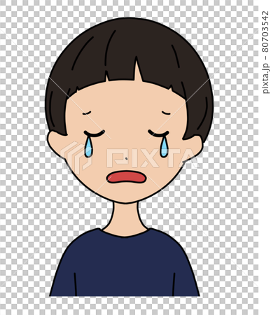 一個哭泣的男孩的臉的插圖 80703542