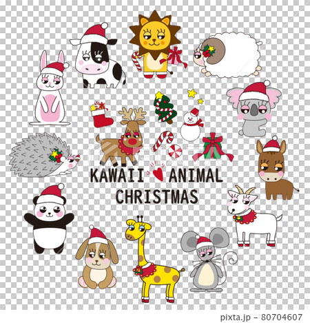 ★★イラスト原画・動物のクリスマスパーティー ★★ クリスマスパーティをする動物たち ごちそう イラストのイラスト