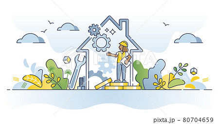 Home maintenance and technical house improvement service outline concept Home maintenance and technical house improvement service outline concept 80704659
