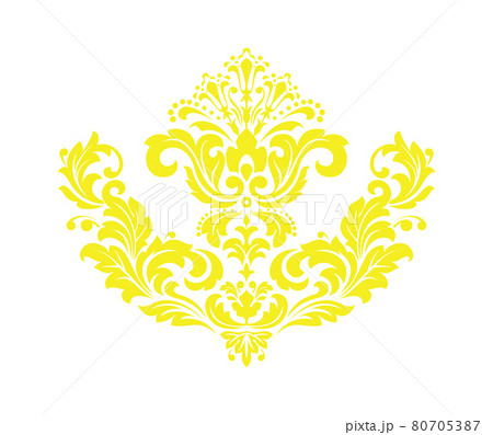 Damask graphic ornament. Floral design element. Yellow pattern 80705387