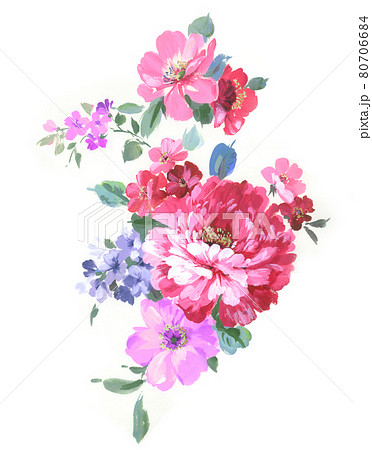 色彩丰富的花卉素材组合和设计元素のイラスト素材 [80706684] - PIXTA
