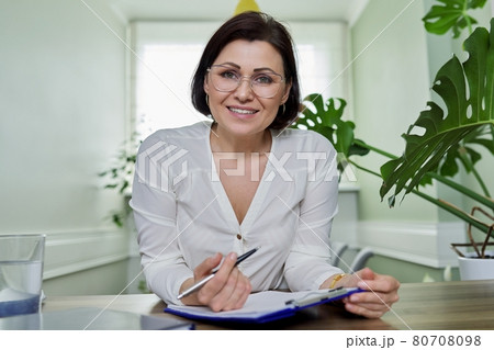 Online consultation, business conference, virtual meeting. Close up face of confident woman Online consultation, business conference, virtual meeting. Close up face of confident woman 80708098