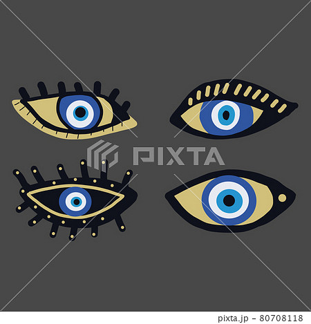 Evil eyes icon set, various talismans in hand drawn style. Contemporary modern trendy vector illustration Evil eyes icon set, various talismans in hand drawn style. Contemporary modern trendy vector illustration 80708118