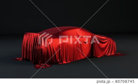 new car is covered with red drapery 80708745