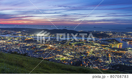 皿倉山展望台　夕焼け　福岡県　北九州市 80708783