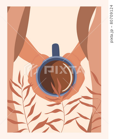 A cup of coffee in the hand, top view.  80709124